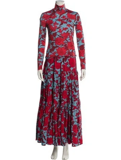 Pre-owned La Doublej Floral Print Skirt Set In Red