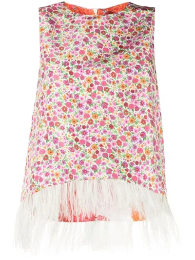 La Doublej Top Mit Blumen-print In Pink