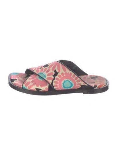 Pre-owned La Doublej Floral Print Slides In Multicolor