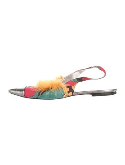 Pre-owned La Doublej Floral Print Slingback Flats In Multicolor