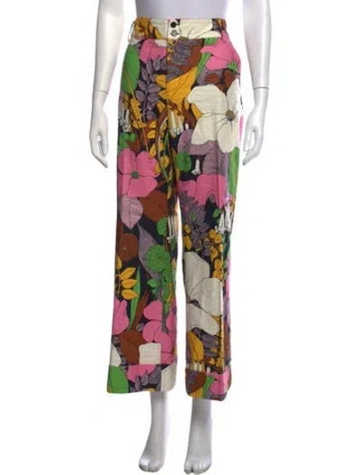 Pre-owned La Doublej Floral Print Straight Leg Pants In Black
