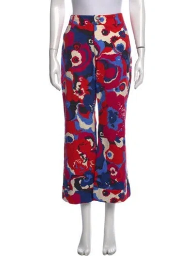 Pre-owned La Doublej Floral Print Straight Leg Pants In Blue/red