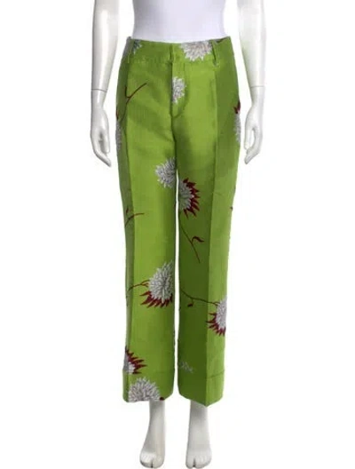 Pre-owned La Doublej Floral Print Straight Leg Pants In Green