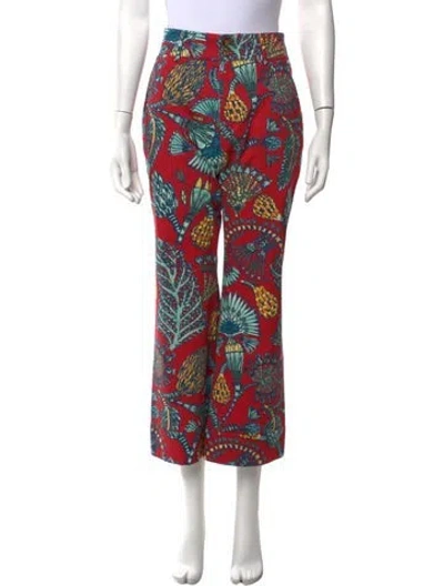 Pre-owned La Doublej Floral Print Straight Leg Pants In Red
