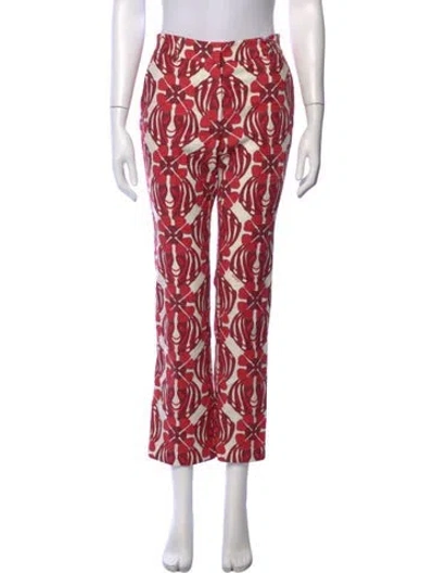 Pre-owned La Doublej Floral Print Straight Leg Pants In Red