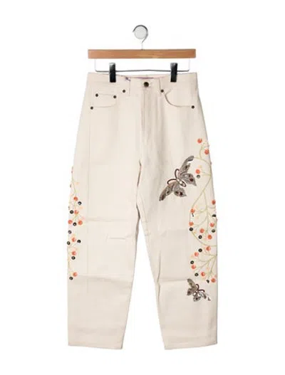 Pre-owned La Doublej Floral Print Straight Leg Pants W/ Tags In Neutrals