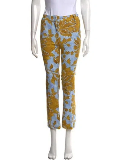 Pre-owned La Doublej Floral Print Straight Leg Pants In Yellow