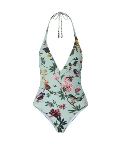 La Doublej Floral-print Swimsuit In Blue