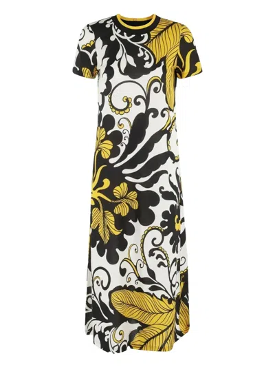 La Doublej Floral-print Swing Dress In Black