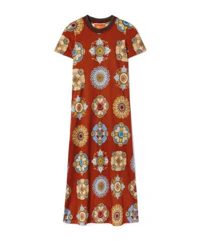 La Doublej Floral-print Swing Dress In Orange