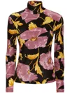 La Doublej Floral Turtleneck Top In Black