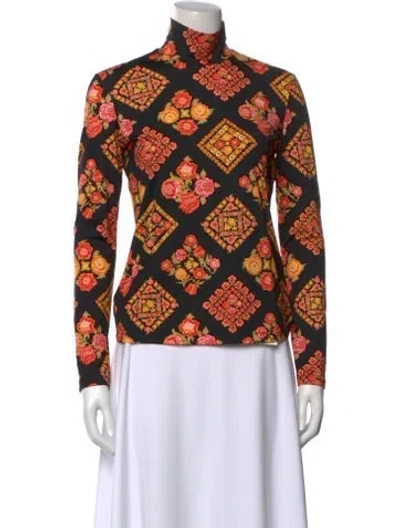Pre-owned La Doublej Floral Print Turtleneck Top In Black