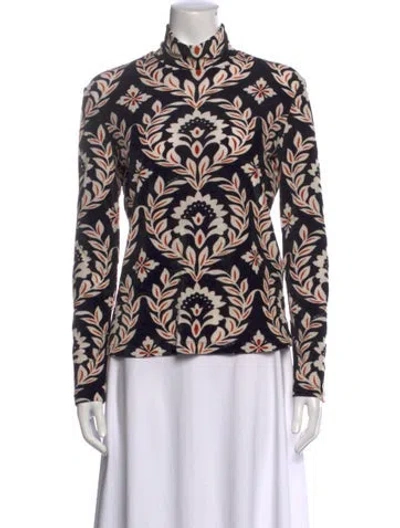 Pre-owned La Doublej Floral Print Turtleneck Top In Black