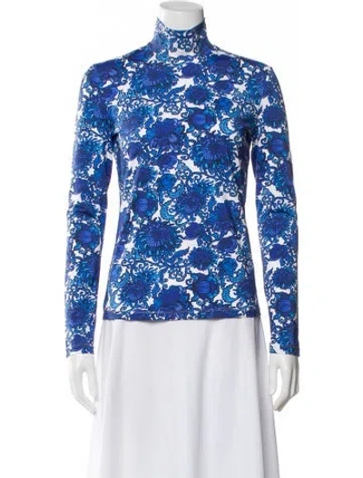 Pre-owned La Doublej Floral Print Turtleneck Top In Blue