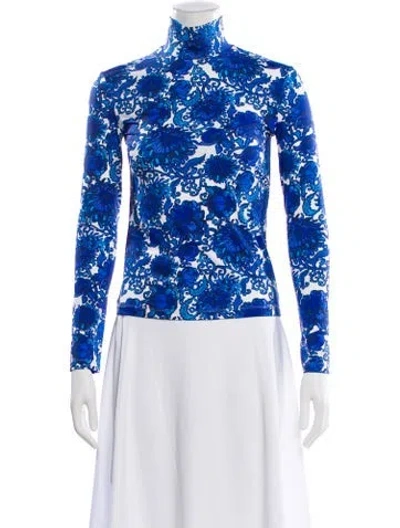 Pre-owned La Doublej Floral Print Turtleneck Top In Blue