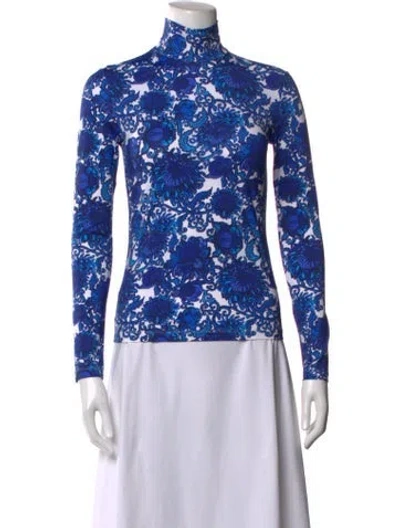 Pre-owned La Doublej Floral Print Turtleneck Top In Blue
