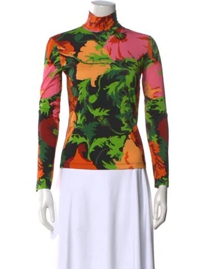 Pre-owned La Doublej Floral Print Turtleneck Top In Green