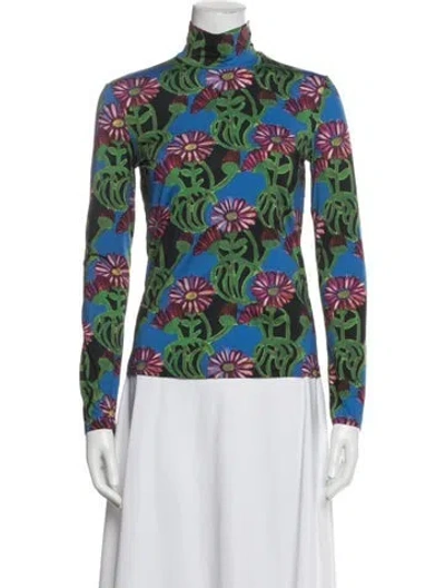 Pre-owned La Doublej Floral Print Turtleneck Top In White