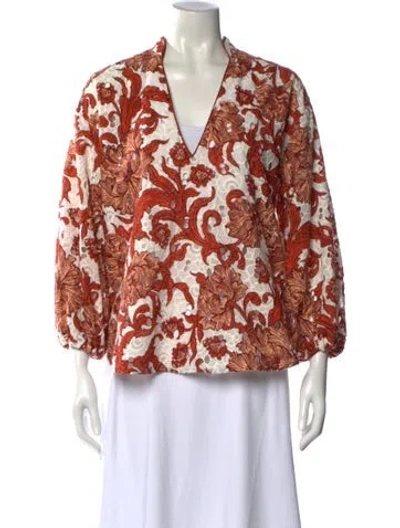 Pre-owned La Doublej Floral Print V-neck Blouse In Orange