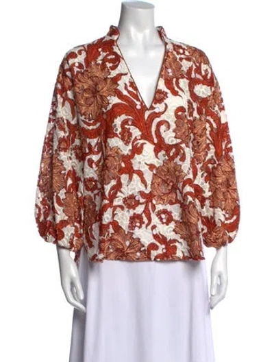 Pre-owned La Doublej Floral Print V-neck Blouse W/ Tags In Orange