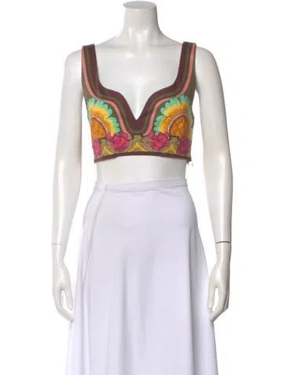 Pre-owned La Doublej Floral Print V-neck Crop Top In Multi