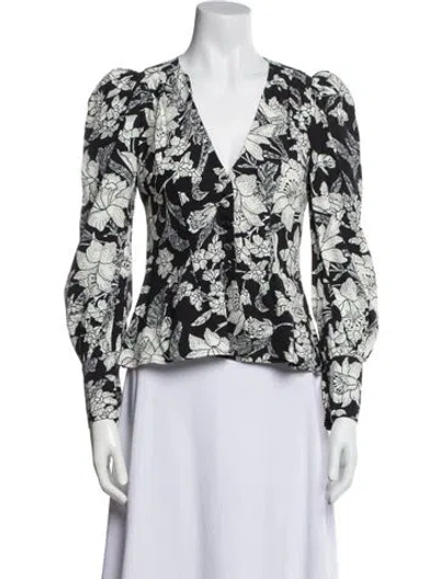 Pre-owned La Doublej Floral Print V-neck Top In Blue