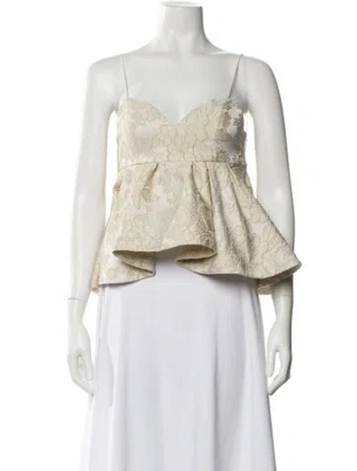 Pre-owned La Doublej Floral Print V-neck Top In Neutral