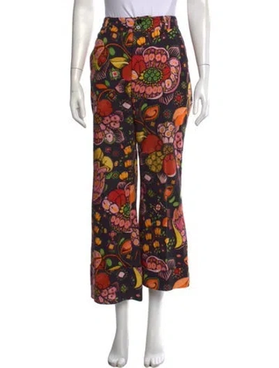 Pre-owned La Doublej Floral Print Wide Leg Pants In Black