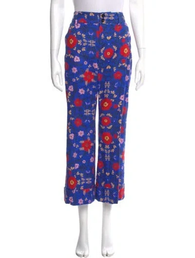 Pre-owned La Doublej Floral Print Wide Leg Pants In Blue
