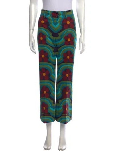 Pre-owned La Doublej Floral Print Wide Leg Pants In Green