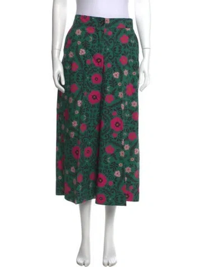 Pre-owned La Doublej Floral Print Wide Leg Pants In Green/pink