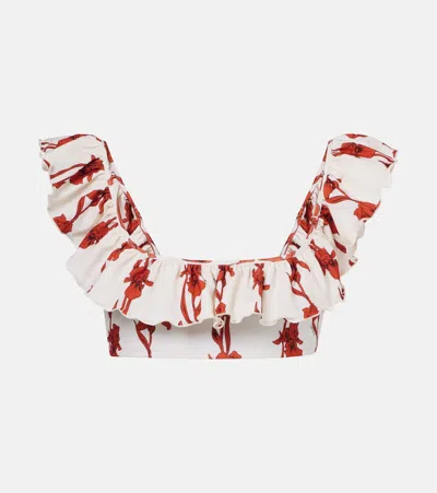 LA DOUBLEJ BOY FLORAL RUFFLED BIKINI TOP