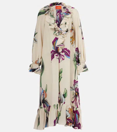 LA DOUBLEJ FLORAL SILK CRÊPE DE CHINE MIDI DRESS