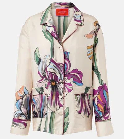 La Doublej Floral Silk Shirt In Nude
