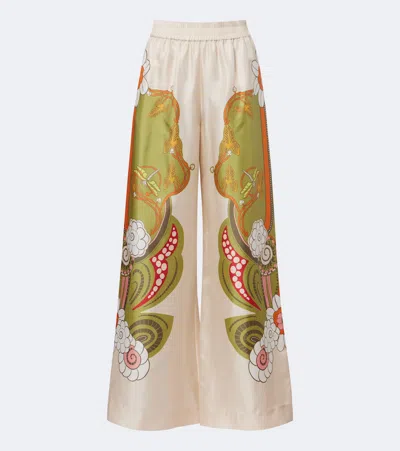 La Doublej Floral Silk Twill Palazzo Pants In Multi