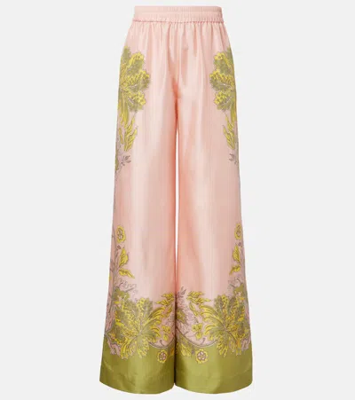 La Doublej Floral Silk Twill Palazzo Pants In Pink