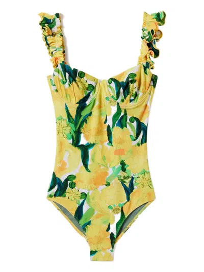 La Doublej Floral Swimsuit In Yellow