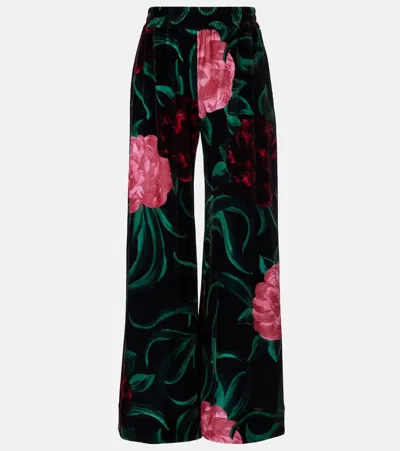 La Doublej Floral Velvet Palazzo Pants In Black