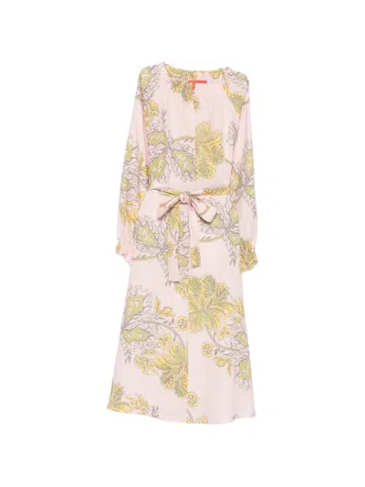La Doublej Floral-print Belted Dress In Multi