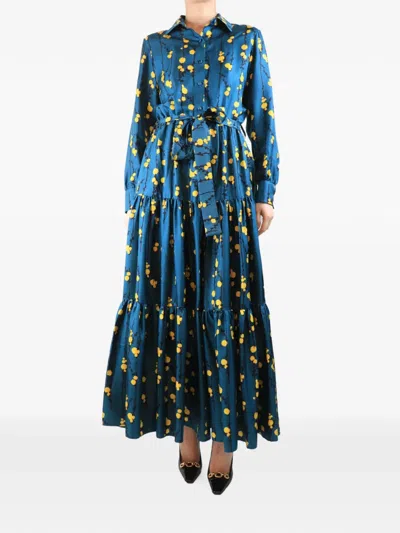 Pre-owned La Doublej Floral-print Belted Maxi Dress In Blue