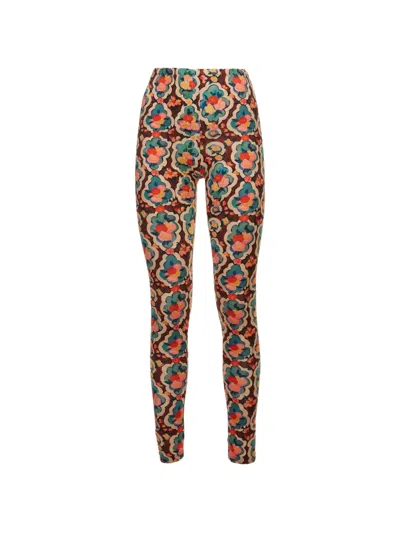 La Doublej Floral-print Leggings In Brown