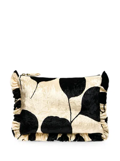 La Doublej Floral-print Ruffled Clutch Bag In Nude