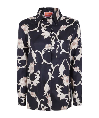La Doublej Floral-print Silk Shirt In Black