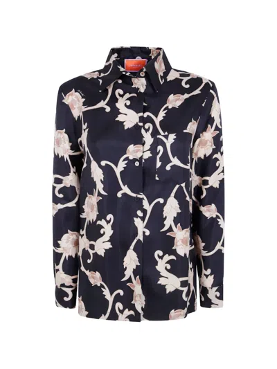 La Doublej Floral-print Silk Shirt In Schwarz