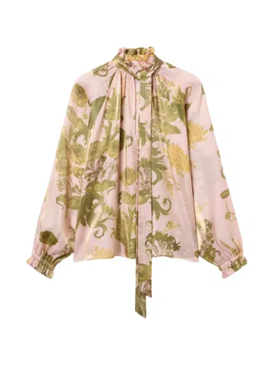 La Doublej Floral-print Tie-neck Blouse In Multi