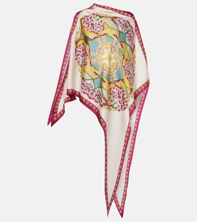 La Doublej Florette Placée Asymmetric Silk Twill Top In Multi
