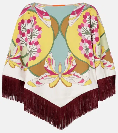 La Doublej Florette Placée Reversible Satin Poncho In Multi