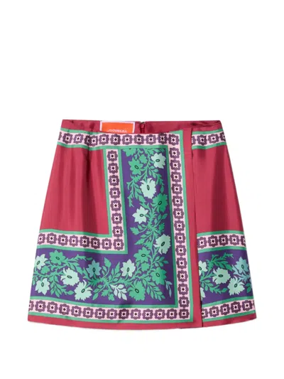 La Doublej Foulard Floral Mini Skirt In Red