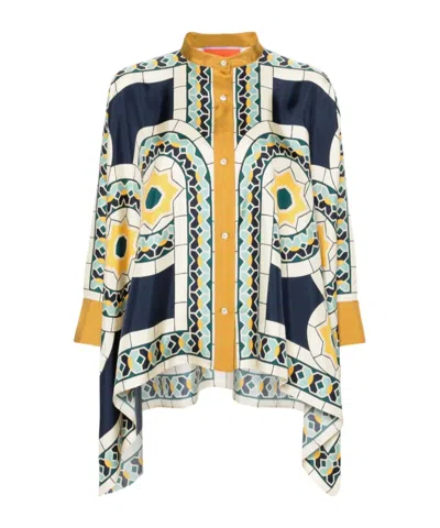 LA DOUBLEJ FOULARD GEOMETRIC PATTERN BLOUSE