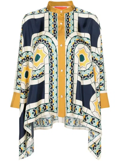 LA DOUBLEJ FOULARD GEOMETRIC-PRINT SILK SHIRT